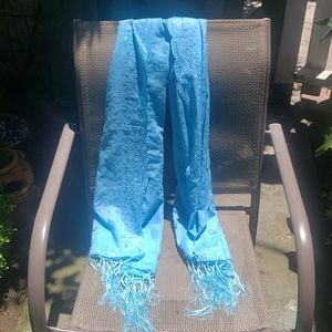 Sky blue sparkly scarf with embroidered flowers